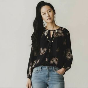 Japna Black/ dark Navy  Floral Blouse